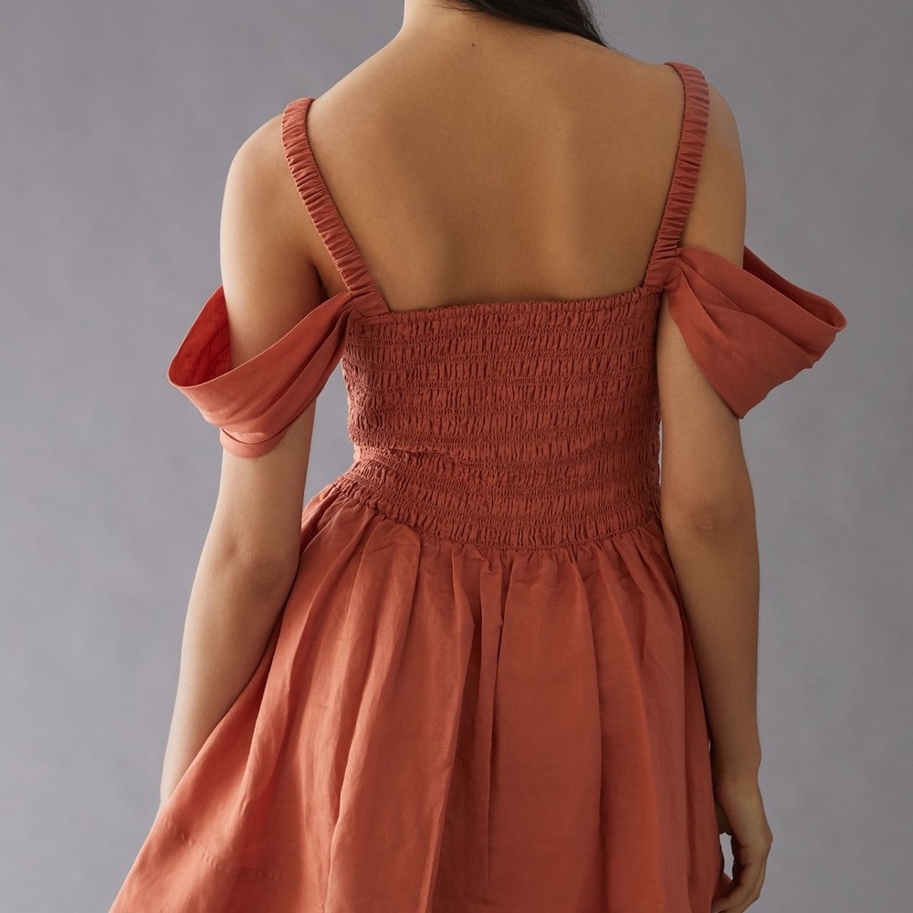 *By Anthropologie Off The Shoulder Linen Mini Dress - Picture 3 of 5